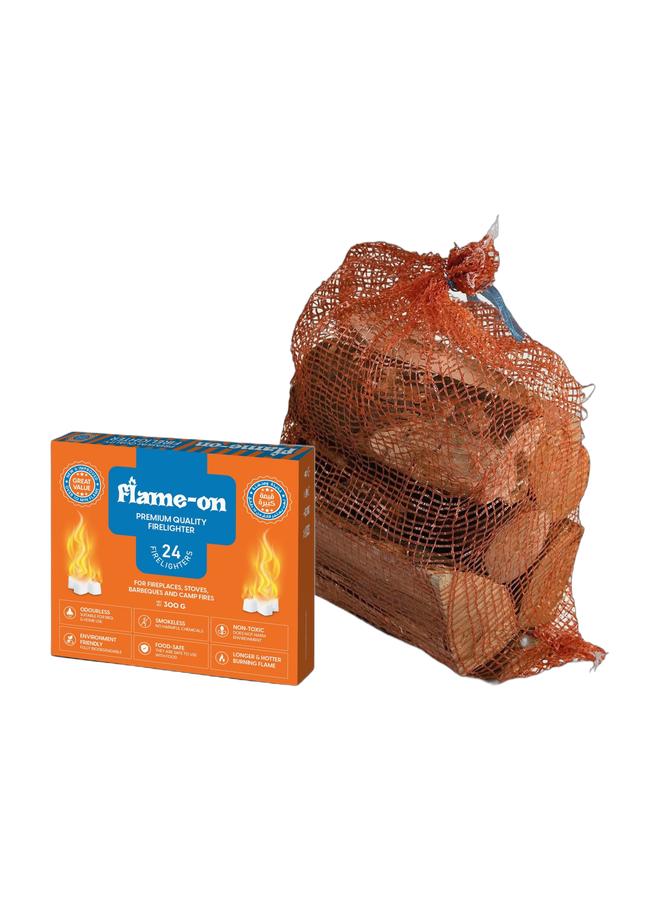 Flame-On Firelighter Cubes 24 Pcs & Flame-On Firewood 10L for Stoves & Fire PitsBundle - Image 1