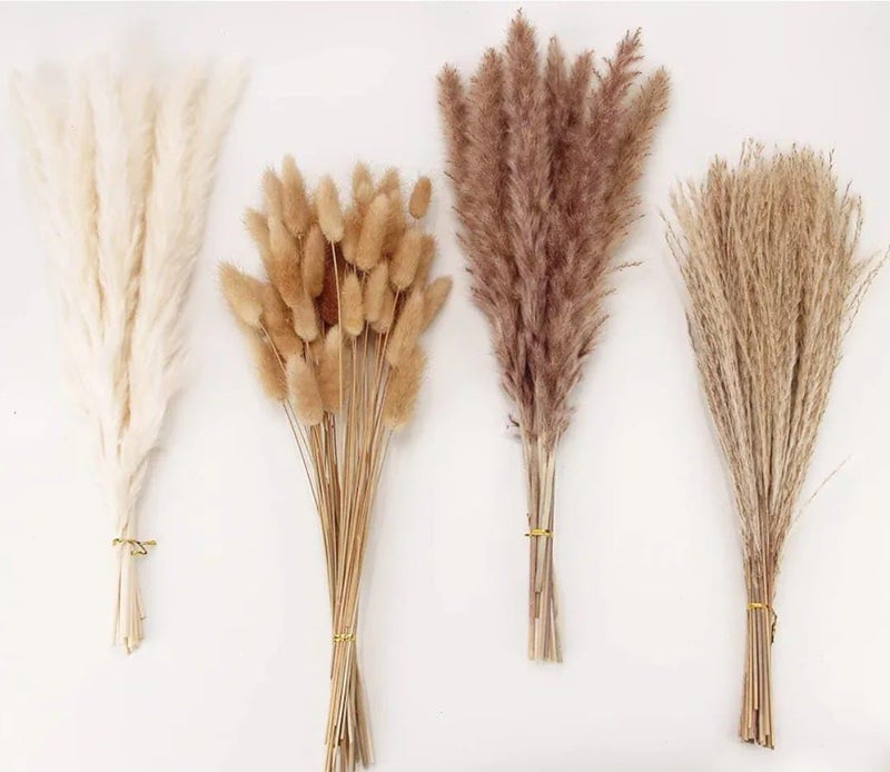 VRB Dec 95 Pcs Set 17inch Natural Dried Pampas GrassReal Rabbit Bunny TailReed PampasBoho BouquetArtificial Flowers Decor for Table Vase Home Decoration 95 Pcs Dried Flower Set - Image 1