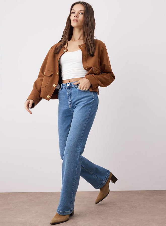 trendyol Light Blue High Waist Comfort/Flexible Flared F Flare Jeans - Image 2