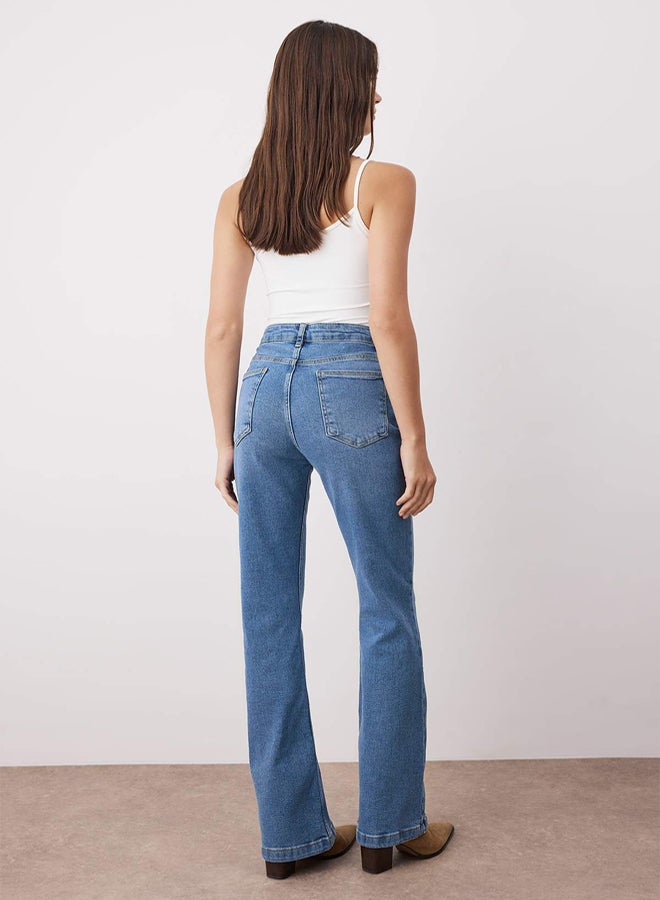 trendyol Light Blue High Waist Comfort/Flexible Flared F Flare Jeans - Image 4