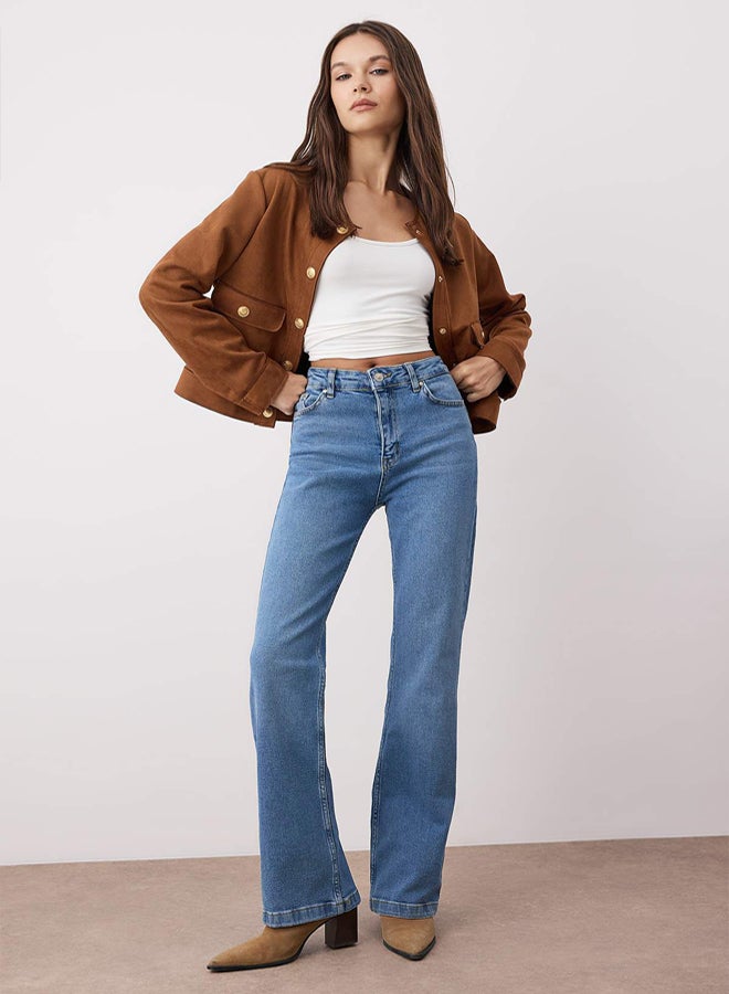 trendyol Light Blue High Waist Comfort/Flexible Flared F Flare Jeans - Image 1