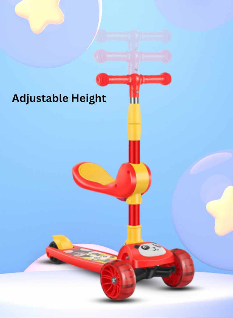 ام جي سكوتر باندا 3 في 1 قابل للطي للأطفال مع موسيقى، أضواء LED، عجلات إضاءة وامضة، ارتفاع قابل للتعديل ومقعد قابل للإزالة، سطح مضاد للانزلاق، خارجي وداخلي للأطفال من 3 إلى 8 سنوات، ألوان مختلفة - Image 2