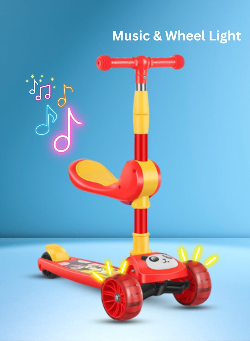 ام جي سكوتر باندا 3 في 1 قابل للطي للأطفال مع موسيقى، أضواء LED، عجلات إضاءة وامضة، ارتفاع قابل للتعديل ومقعد قابل للإزالة، سطح مضاد للانزلاق، خارجي وداخلي للأطفال من 3 إلى 8 سنوات، ألوان مختلفة - Image 4