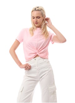 Rose Round Neck Tee with Front Twist Knot