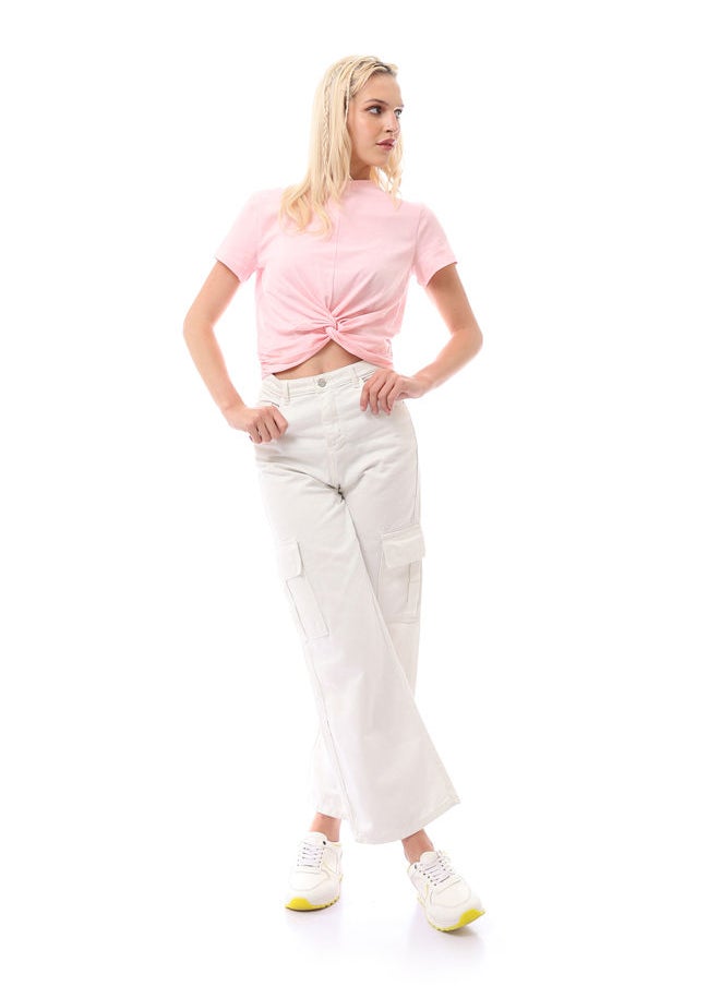RAVIN - Rose Round Neck Tee with Front Twist Knot - Image 1