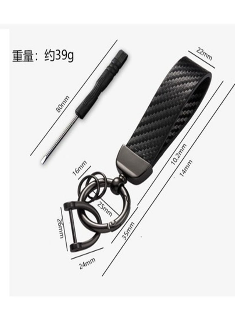 سلسلة مفاتيح جلدية بنمط ألياف الكربون لسيارة تويوتا، سلسلة مفاتيح تناسب سلسلة معدنية من سبائك معدنية، ملحقات تزيين وتصميم سلسلة مفاتيح مع شعار هدية للنساء والرجال باللون الأسود - Image 3