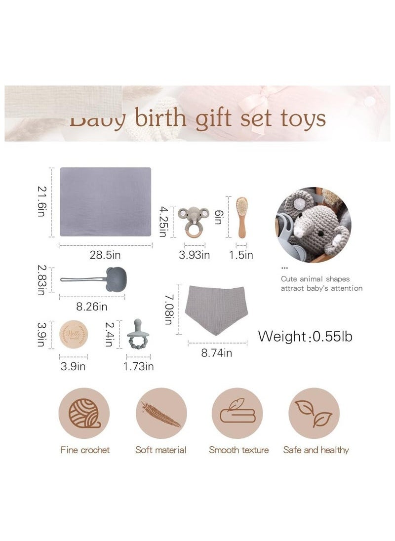 Gonice New Born Baby Gift Baskets Baby Boy Shower Gifts Set,Newborn Essentials Stuffers Baby Bath Set with Muslin Blanket, Drool Towel, Wood Brush & Rattle,Welcome Baby Gift Basket Loveys Box for Babies,Moms  - Image 5