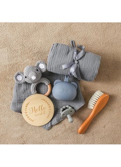 Gonice New Born Baby Gift Baskets Baby Boy Shower Gifts Set,Newborn Essentials Stuffers Baby Bath Set with Muslin Blanket, Drool Towel, Wood Brush & Rattle,Welcome Baby Gift Basket Loveys Box for Babies,Moms  - Image 2