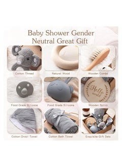Gonice New Born Baby Gift Baskets Baby Boy Shower Gifts Set,Newborn Essentials Stuffers Baby Bath Set with Muslin Blanket, Drool Towel, Wood Brush & Rattle,Welcome Baby Gift Basket Loveys Box for Babies,Moms  - Image 4