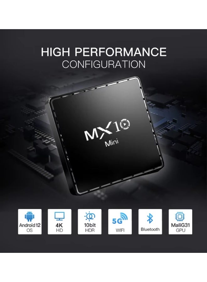 مكس10 جهاز MX10 Mini Android TV Box لتشغيل الوسائط بدقة 4K فائقة الوضوح مع جهاز تحكم عن بعد و Chromecast مدمج - أسود - Image 2