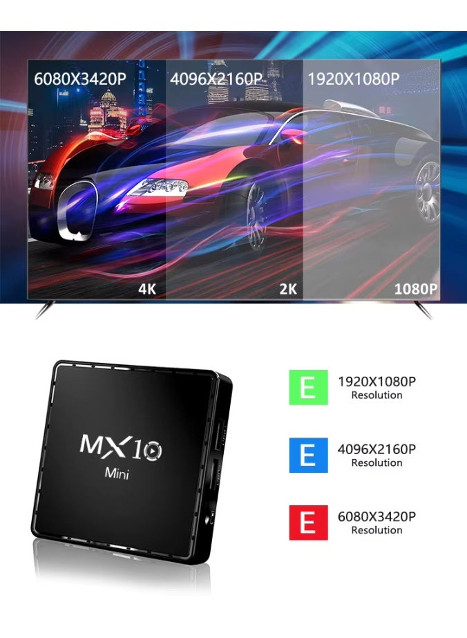 مكس10 جهاز MX10 Mini Android TV Box لتشغيل الوسائط بدقة 4K فائقة الوضوح مع جهاز تحكم عن بعد و Chromecast مدمج - أسود - Image 4