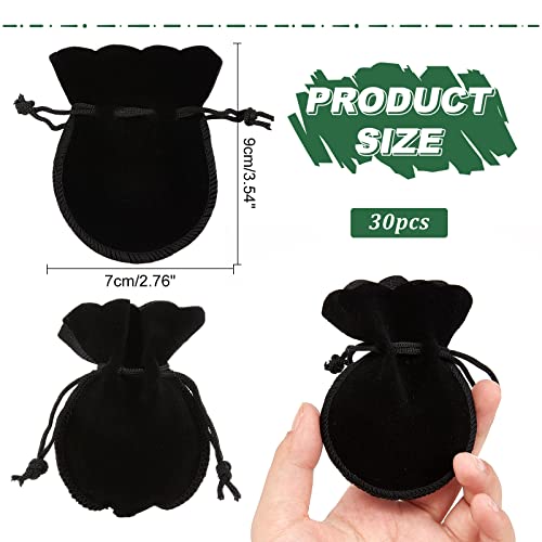 NBEADS 30 Pcs 3.54"x2.75" Velvet Cloth Drawstring Bags, Calabash Shape Drawstring Jewelry Pouches Small Gift Bags for Wedding Birthday Party Favors, Black - Image 2