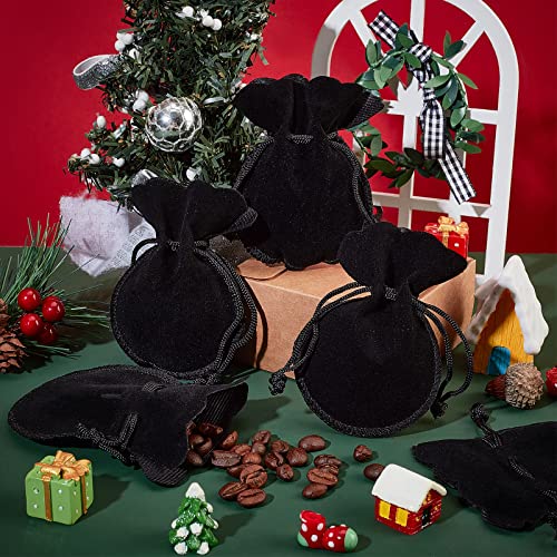 NBEADS 30 Pcs 3.54"x2.75" Velvet Cloth Drawstring Bags, Calabash Shape Drawstring Jewelry Pouches Small Gift Bags for Wedding Birthday Party Favors, Black - Image 3