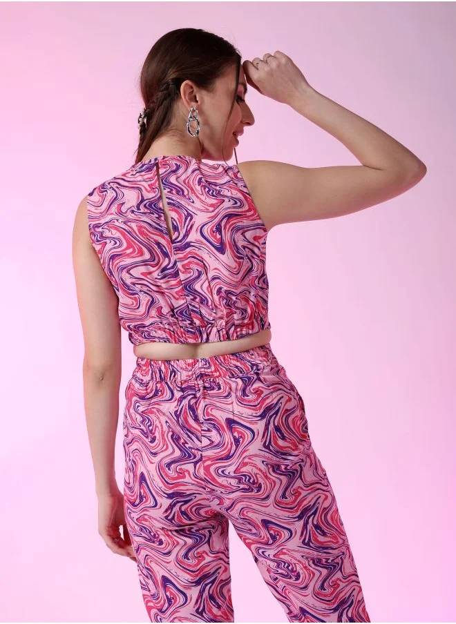 Freehand Women Fitted Casual Marble Print Ruched Top