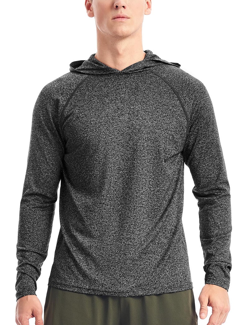 Zengjo Mens Lightweight Workout Hoodie Long Sleeve Hooded T Shirts for Men UV Sun Protection(32-Charcoal Heather,X-Large)
