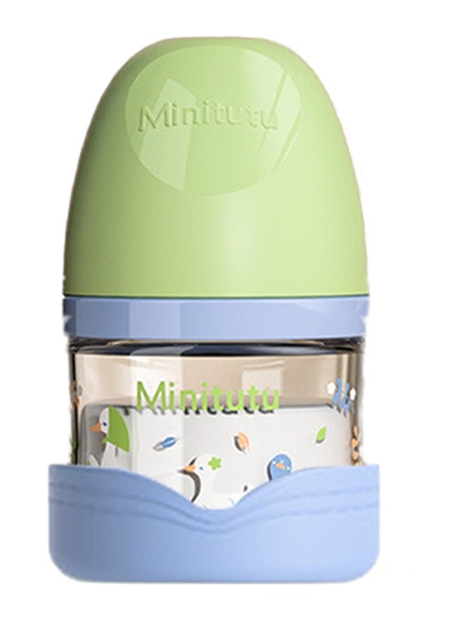 Minitutu Anti-Colic Glass Feeding Bottle With Silicone Anti Drop base Nipples 80 Ml, 0M+, Green - Image 1
