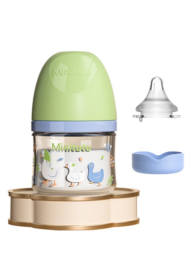 Minitutu Anti-Colic Glass Feeding Bottle With Silicone Anti Drop base Nipples 80 Ml, 0M+, Green - Image 2