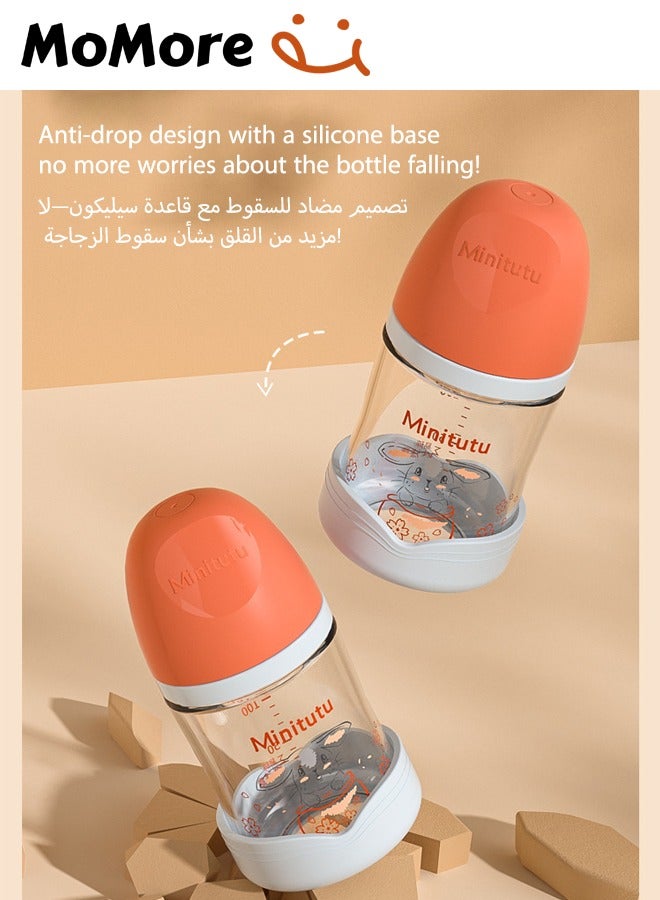 Minitutu Anti-Colic Glass Feeding Bottle With Silicone Anti Drop base Nipples 80 Ml, 0M+, Green - Image 4