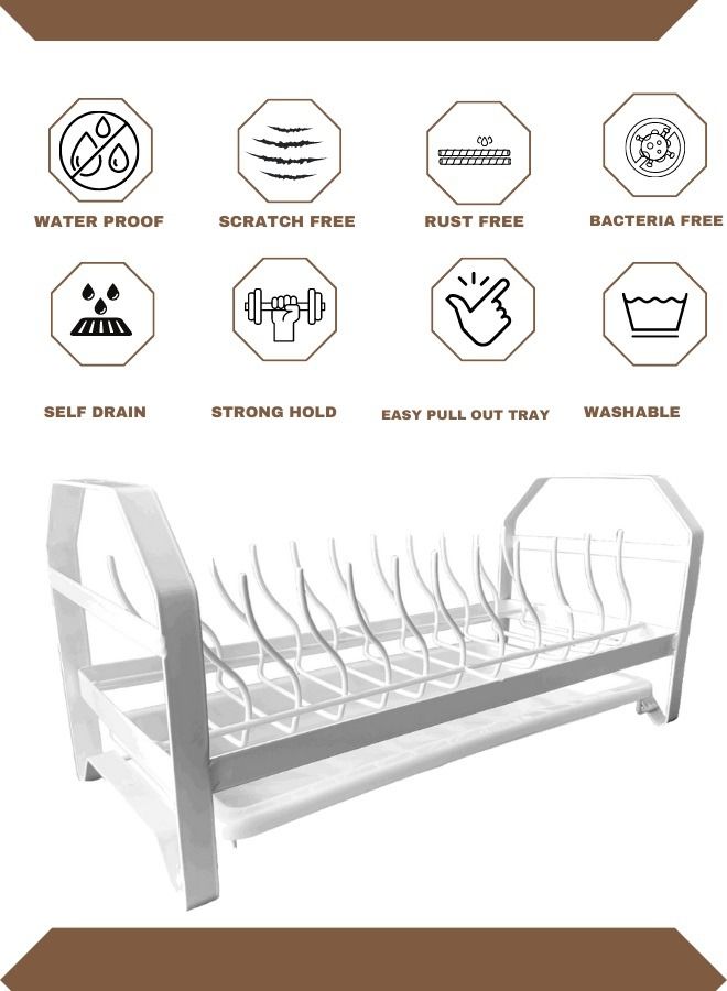 RACK STORE Dish Drying Stand Kitchen Organizer Sink Top Storage Plate Rack With Dish Drainer Utensil Holder Countertop White Colour - Image 2