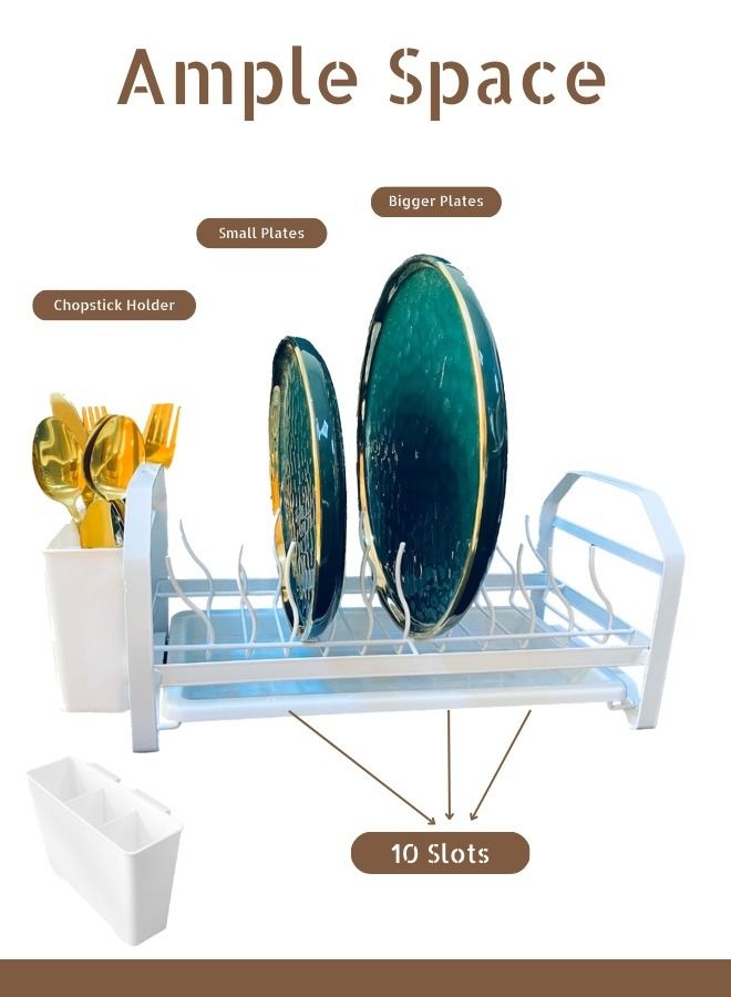 RACK STORE Dish Drying Stand Kitchen Organizer Sink Top Storage Plate Rack With Dish Drainer Utensil Holder Countertop White Colour - Image 4