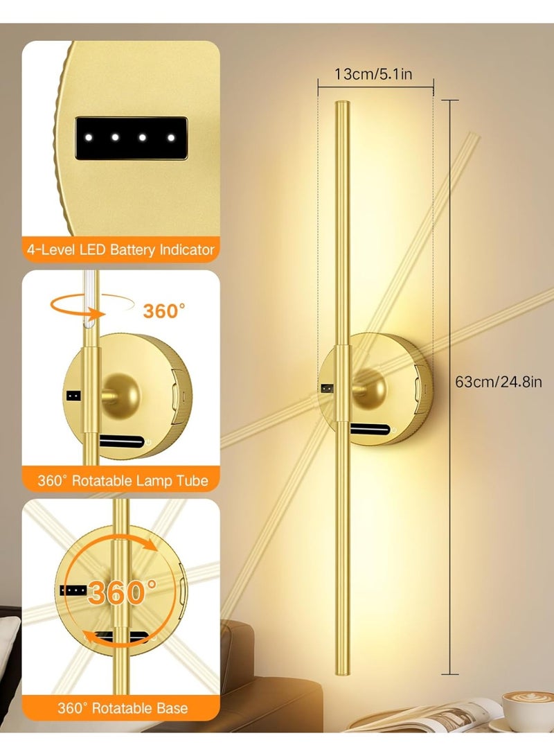 OUTON Rechargeable LED Wall Sconce with 8000mAh Removable Battery, Remote & Touch Control, Dimmable Wall Light, 3 Color Temperatures, Power Indicator, Gold - Image 2