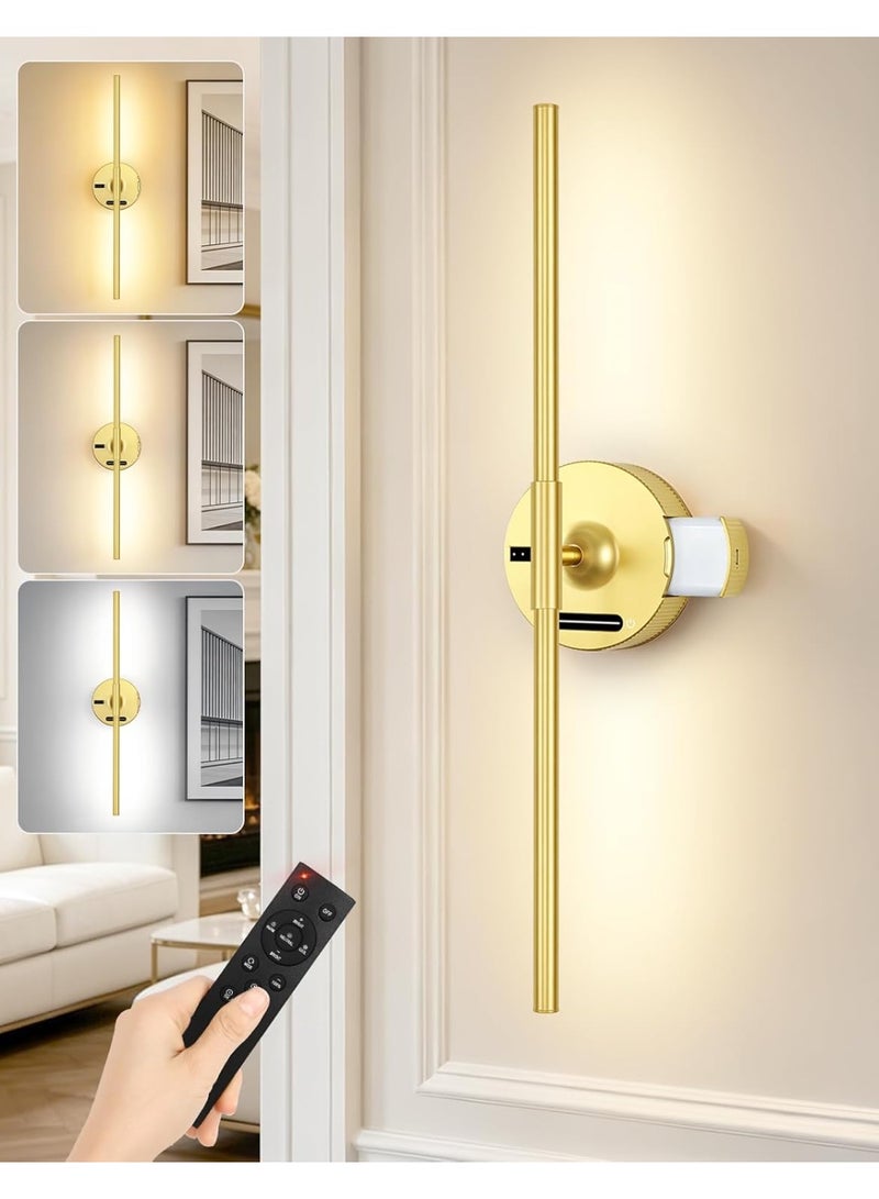 OUTON Rechargeable LED Wall Sconce with 8000mAh Removable Battery, Remote & Touch Control, Dimmable Wall Light, 3 Color Temperatures, Power Indicator, Gold - Image 1