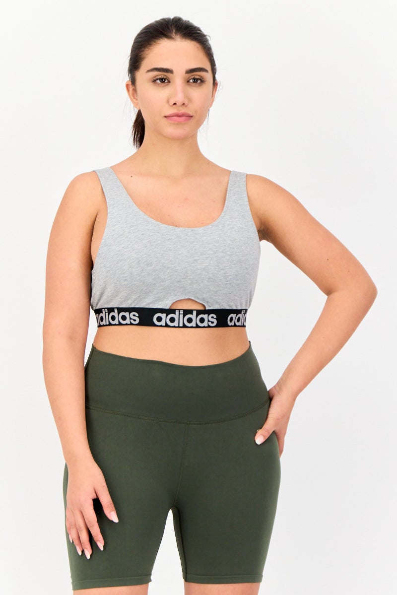 Adidas Women Brand Logo Non-Padded Bralette, Grey  - Image 1