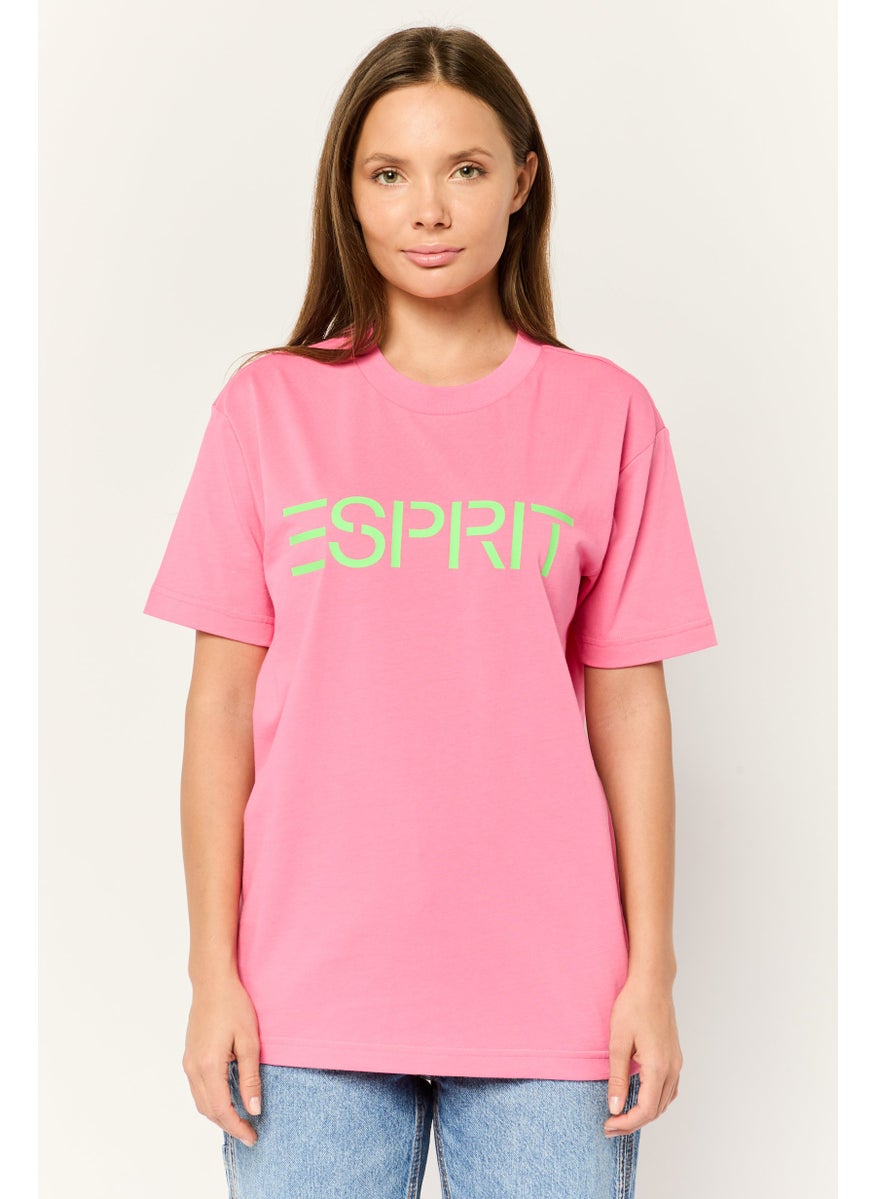 ESPRIT Women Crew Neck Short Sleeves Graphic Print T-Shirt, Pink  - Image 1