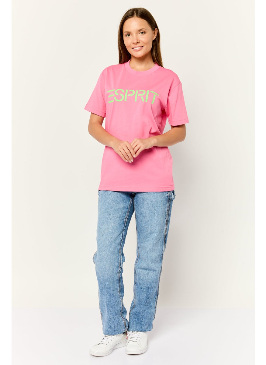 ESPRIT Women Crew Neck Short Sleeves Graphic Print T-Shirt, Pink  - Image 2