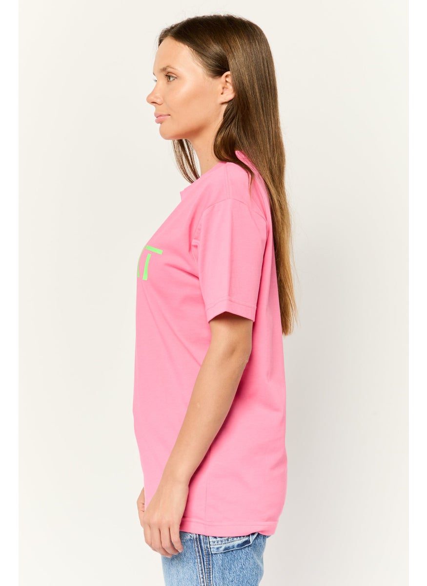 ESPRIT Women Crew Neck Short Sleeves Graphic Print T-Shirt, Pink  - Image 3