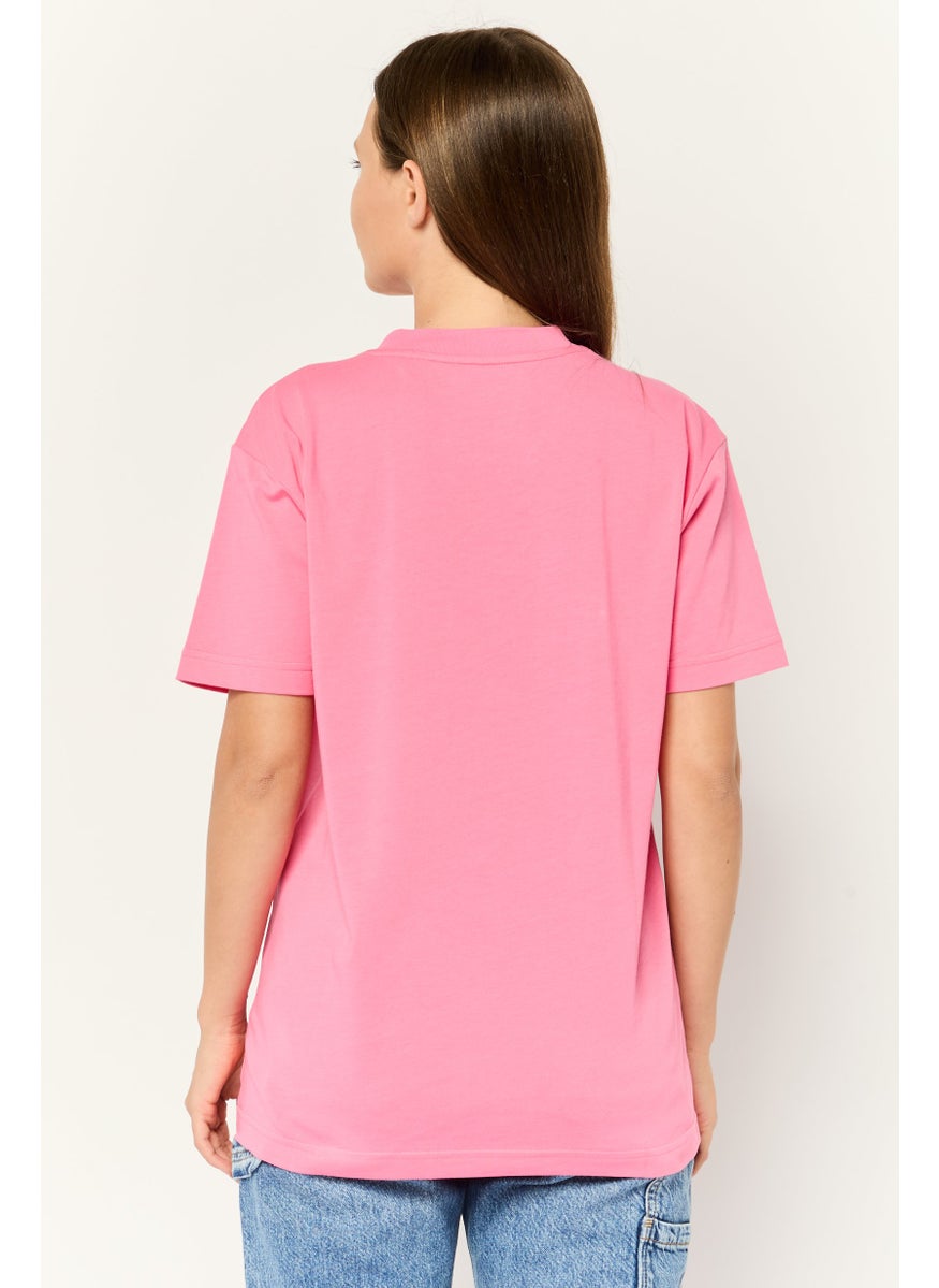 ESPRIT Women Crew Neck Short Sleeves Graphic Print T-Shirt, Pink  - Image 4