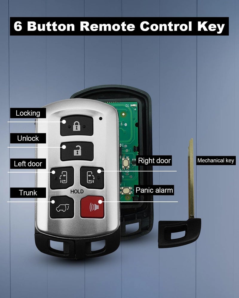QAGGUM 6 Button Remote Key Fob for Toyota Sienna (2011-2020) - Keyless Entry Remote Control - Image 2