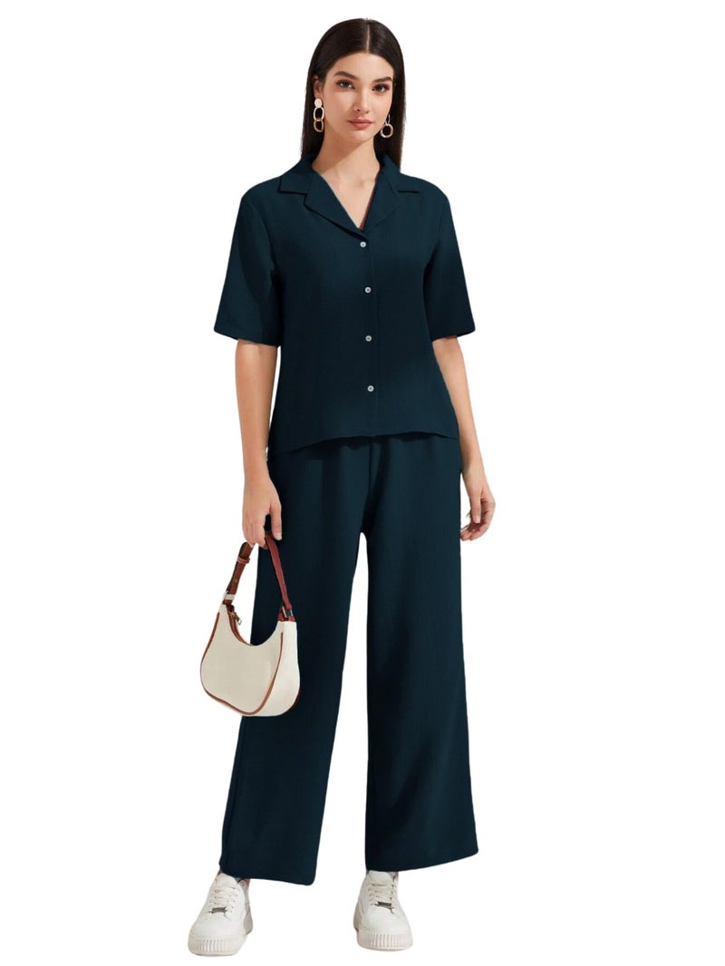 TOPLOT Women's Co-ord Set | Short Sleeve Top & Bottom | Stylish Matching Set | Comfortable Fit Wear | Trendy Look Styling | Easy Movement | Perfect for Casual (5232_S_Teal) - Image 4