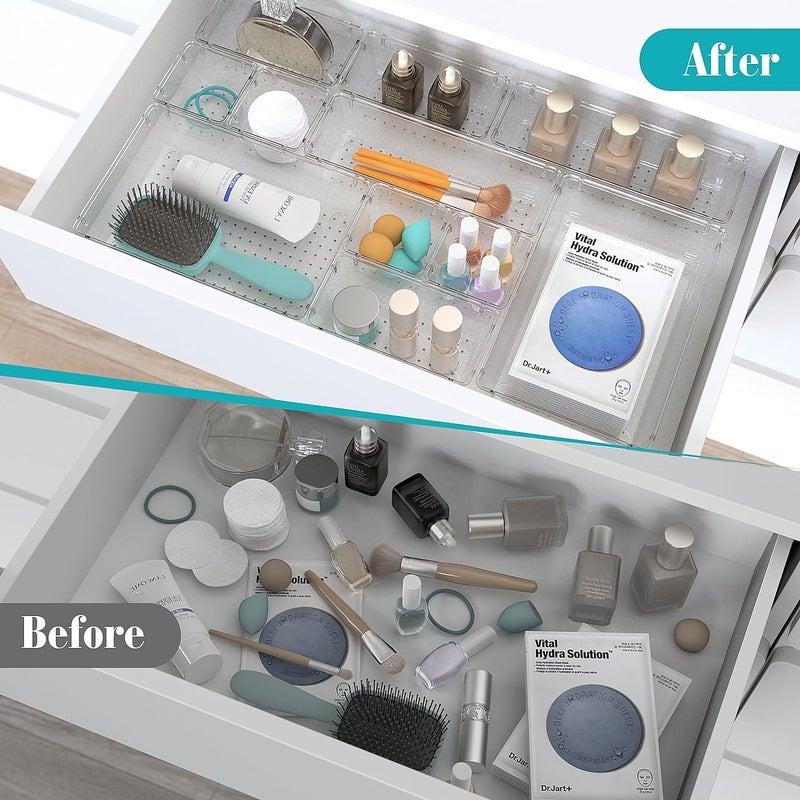 Criusia 36 Pcs Set Storage Organizer Set Kitchen Makeup Organizer MultiPurpose Organizer Desk Drawer Divider Tray Stationery Organizer Transparent - Image 3