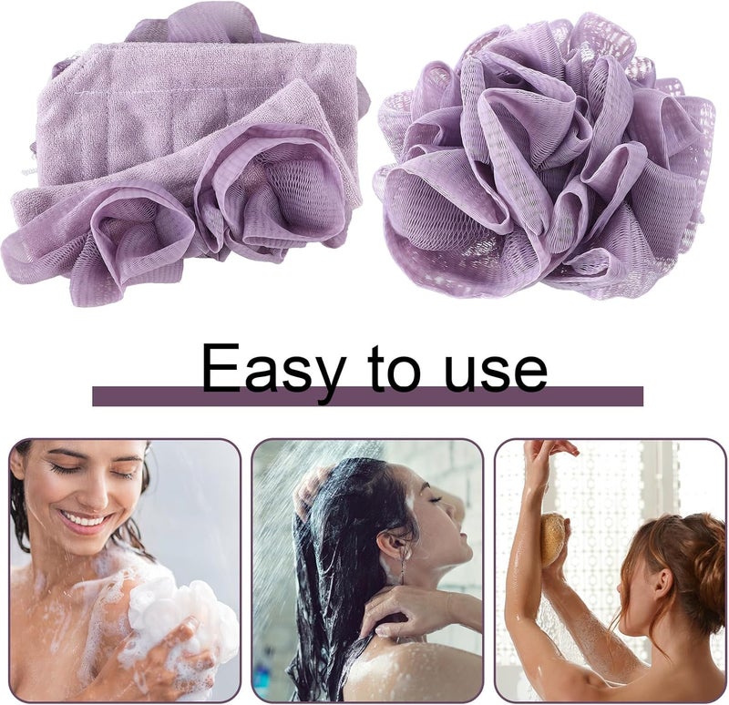 Swiffen 6 Pcs Washcloth Loofah Combo 2 in 1 Bath Loofah Sponge with Drawstring Exfoliation Mesh Shower Puff Ball for Body Wash Cleansing and Smooth SkinMulticolor - Image 4
