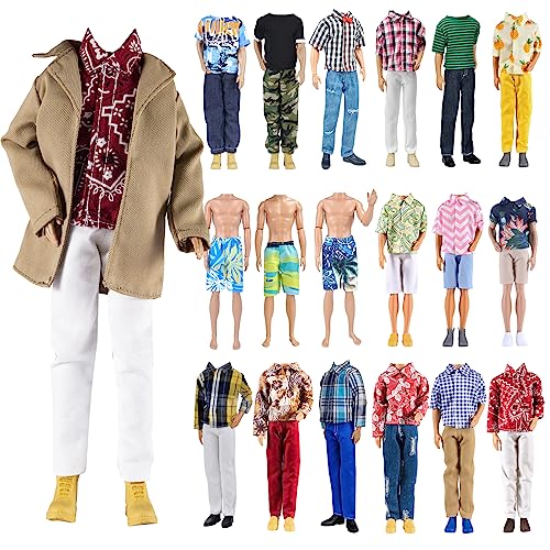 E-TING ETING Trench Coat Pack 5 Sets Fashion Casual Wear Clothes Outfit for boy Doll 1 Set Khaki Long Jacket Overcoat 3 Sets Casual Wear Clothes 1pc Swim Trunks - Image 1
