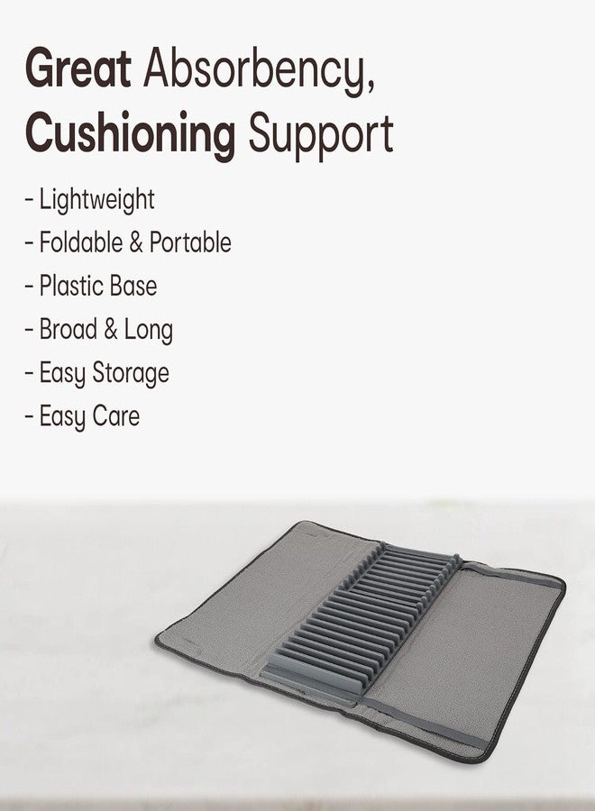 IMUU 1Pc Microfiber Dish Drying Mat with Rack, Super Absorbent Quick Dry Kitchen Counter Mat, Foldable Non Slip Dish Drainer, Space Saving Countertop Drying Pad with Holder for Plates Cups Utensils (Grey) - Image 5