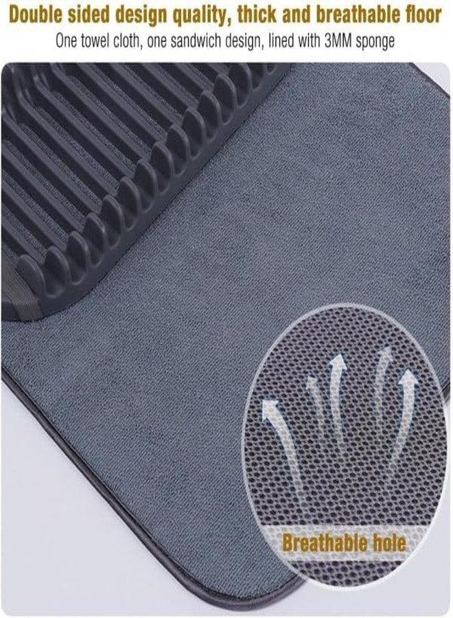 IMUU 1Pc Microfiber Dish Drying Mat with Rack, Super Absorbent Quick Dry Kitchen Counter Mat, Foldable Non Slip Dish Drainer, Space Saving Countertop Drying Pad with Holder for Plates Cups Utensils (Grey) - Image 4