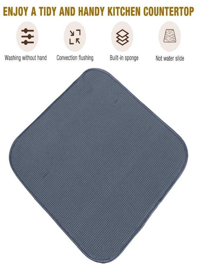 IMUU 1Pc Microfiber Dish Drying Mat with Rack, Super Absorbent Quick Dry Kitchen Counter Mat, Foldable Non Slip Dish Drainer, Space Saving Countertop Drying Pad with Holder for Plates Cups Utensils (Grey) - Image 3