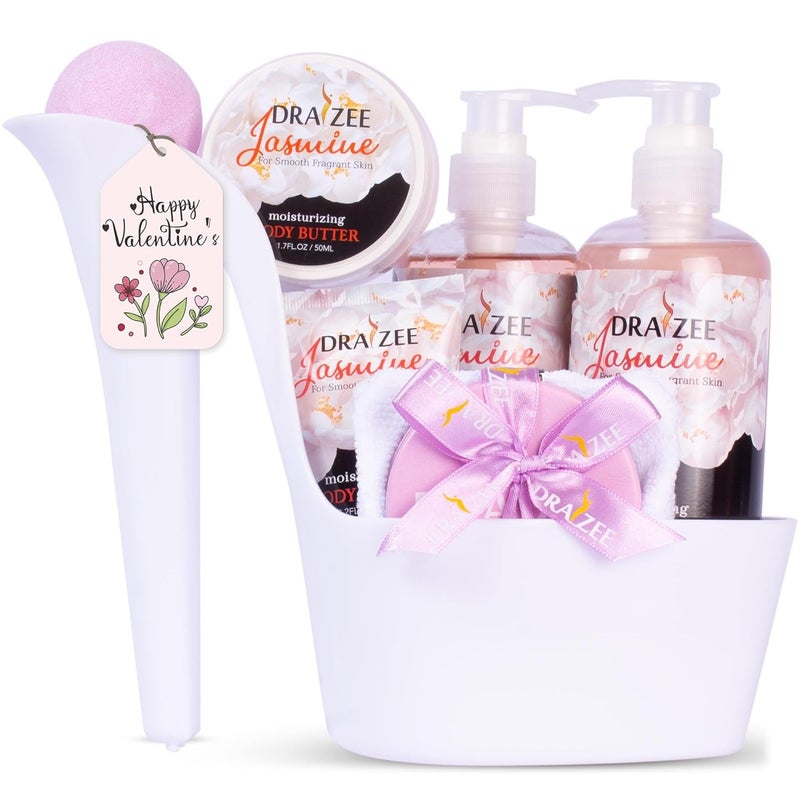draizee Valentines Day Gifts for Her 8 Pcs Luxury Jasmine Scented Heel Shoe Bath and Body Spa Basket  Shower Gel Bubble Bath Body Butter Lotion  More  Gift for Women Mom Girlfriend Wife by Draizee