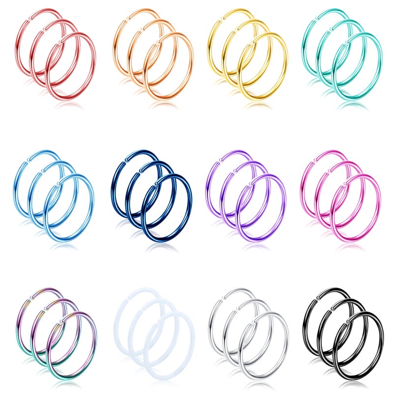Drperfect 36Pcs 20G Nose Ring Hoop for Women Men 316L Stainless Steel Helix Tragus Lip Septum Ring Cartilage Earring Hoop Piercing Jewelry 8mm - Image 1