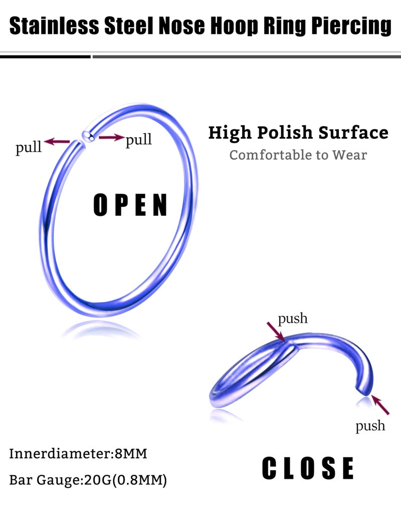 Drperfect 36Pcs 20G Nose Ring Hoop for Women Men 316L Stainless Steel Helix Tragus Lip Septum Ring Cartilage Earring Hoop Piercing Jewelry 8mm - Image 2