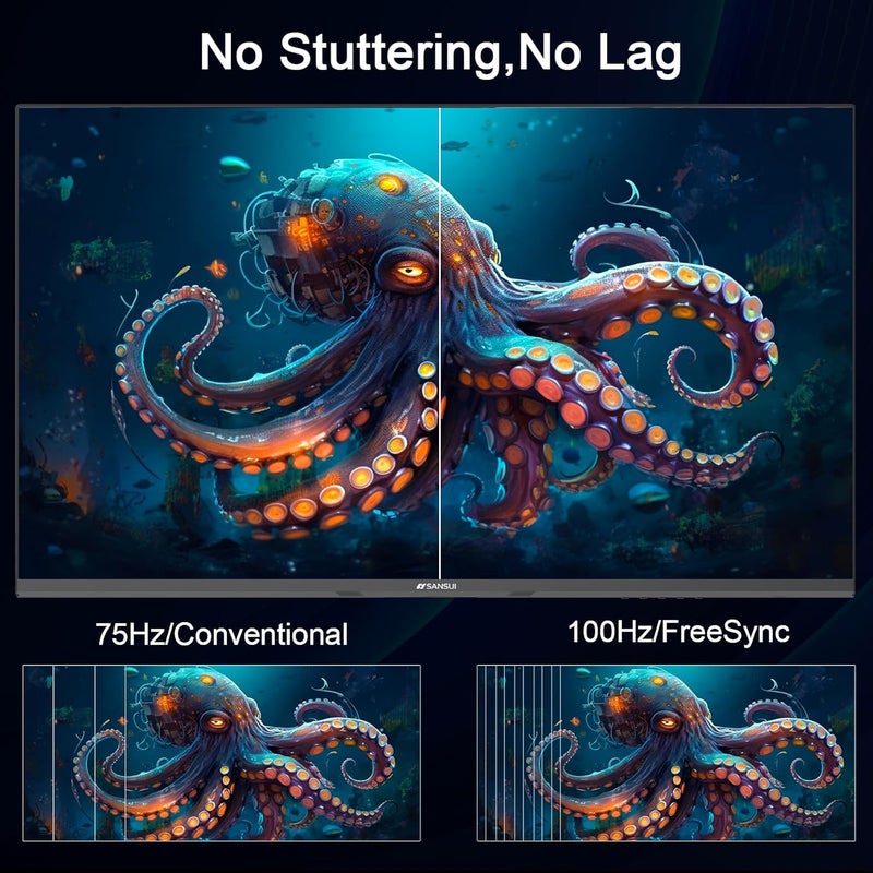 Sansui شاشة 24 بوصة، شاشة IPS بدقة FHD، شاشة كمبيوتر بتردد 100 هرتز، قابلة للتثبيت على VESA مع مدخلات HDMI لمكتب المنزل (كابل HDMI متضمن) - Image 3