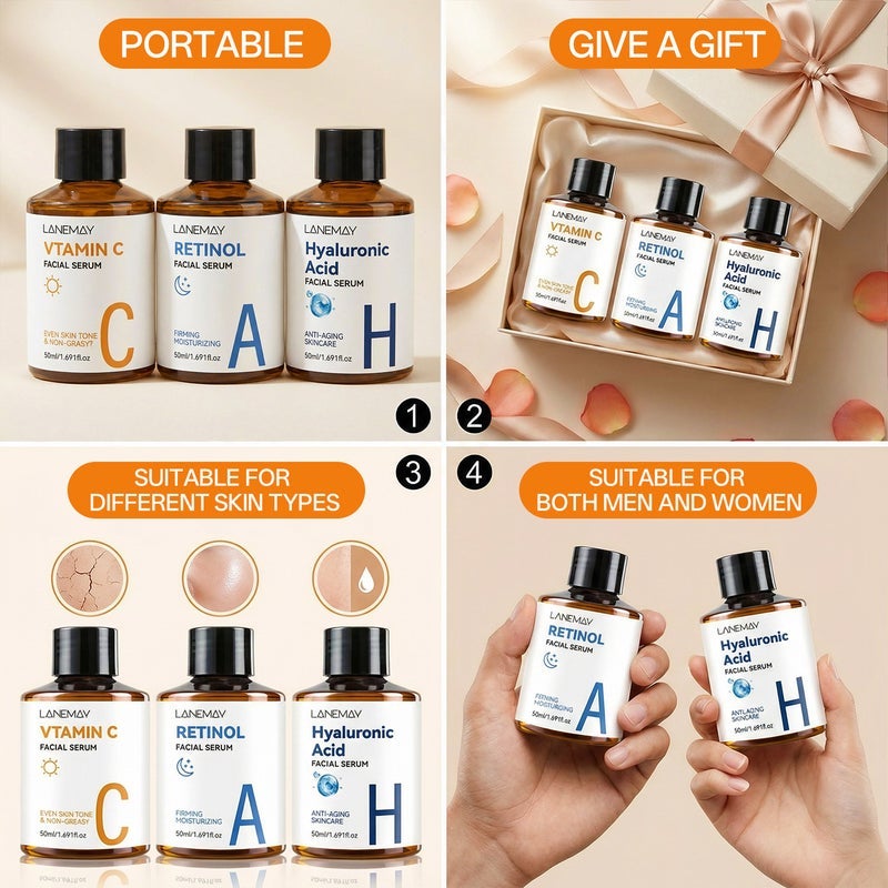 LANEMAY Facial Serum CAH Set (Vitamin C + Retinol + Hyaluronic Acid) 50ml x 3 - Image 4
