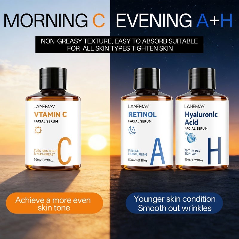 LANEMAY Facial Serum CAH Set (Vitamin C + Retinol + Hyaluronic Acid) 50ml x 3 - Image 2