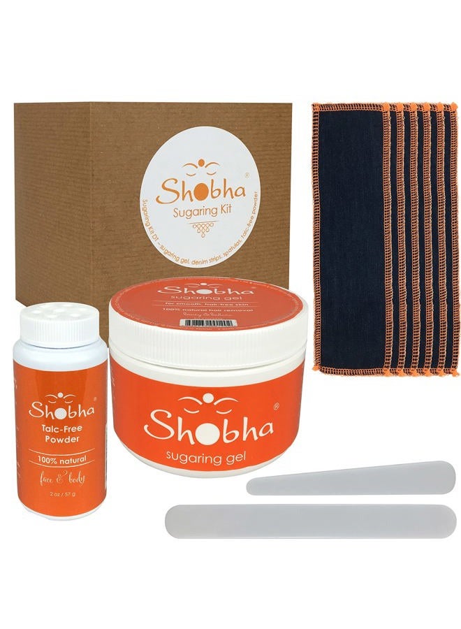 shobha Sugaring Kit - Professional Salon Formula Hair Removal Kit - Sugaring Wax, Denim Strips, Pre-Waxing Powder & Plastic Reusable Spatulas - Gentle Waxing Alternative - Image 5