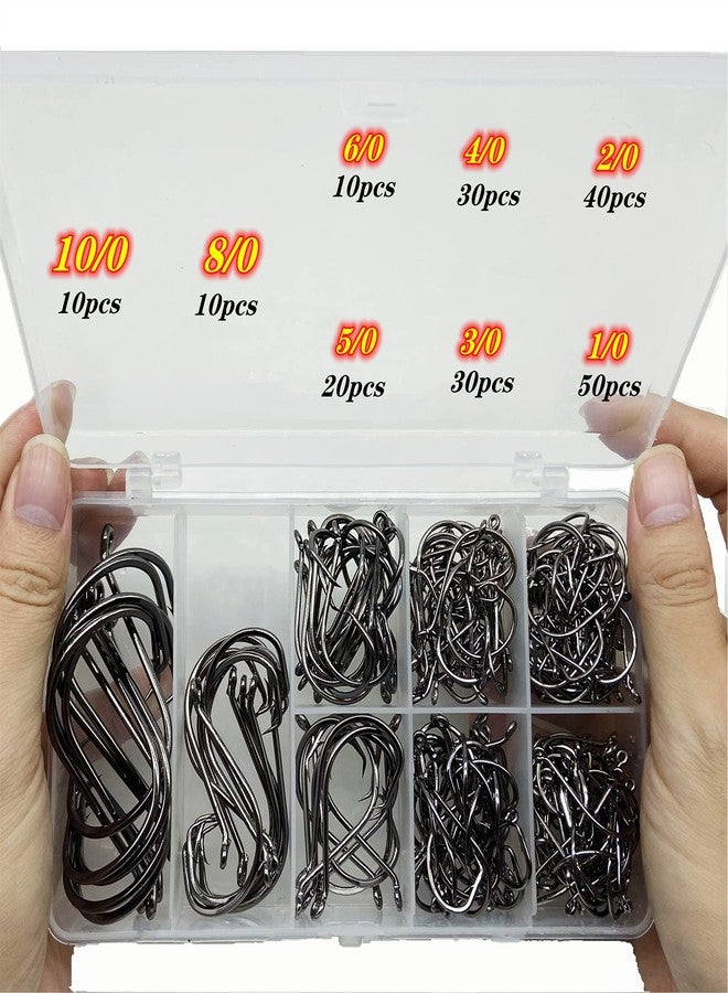 DAMIDEL 200Pcs/Box（Size:10/0... to...1/0 Strong Octopus Fishing Hooks, Forged Steel/Barded Design, Off-Set Point/Closed Eye, Strong/Sturdy, 10/0 8/0 6/0 5/0 4/0 3/0 2/0 1/0 Mixed Packaging - Image 1