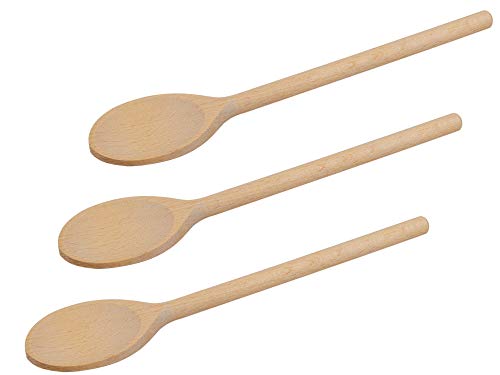 BICB 10 Inch Long Wooden Spoons for Cooking - Oval Wood Mixing Spoons for Baking, Cooking, Stirring - Sauce Spoons Made of Natural Beechwood - Set of 3 - Image 1