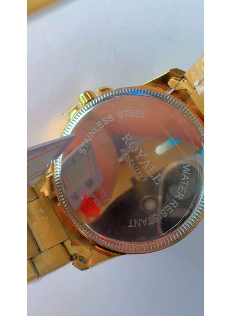Royale Executive Men's Luxury Gold-Plated Stainless Steel Quartz Watch with Date Display - Image 3