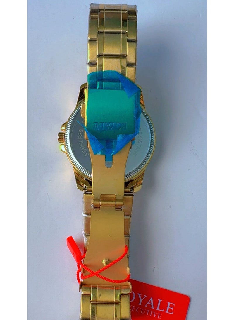 Royale Executive Men's Luxury Gold-Plated Stainless Steel Quartz Watch with Date Display - Image 4